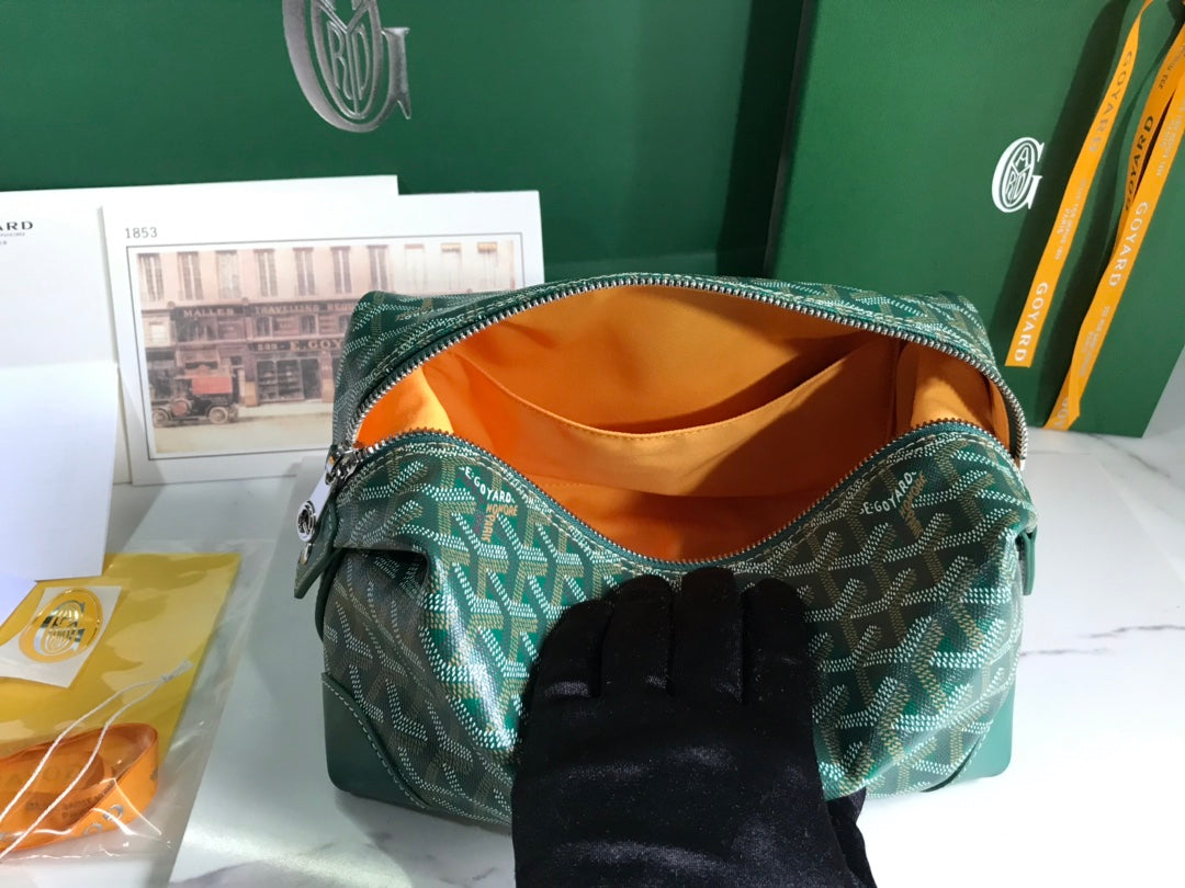 Goyard Bowling 25 Toiletry Bag Green Canvas & Calfskin