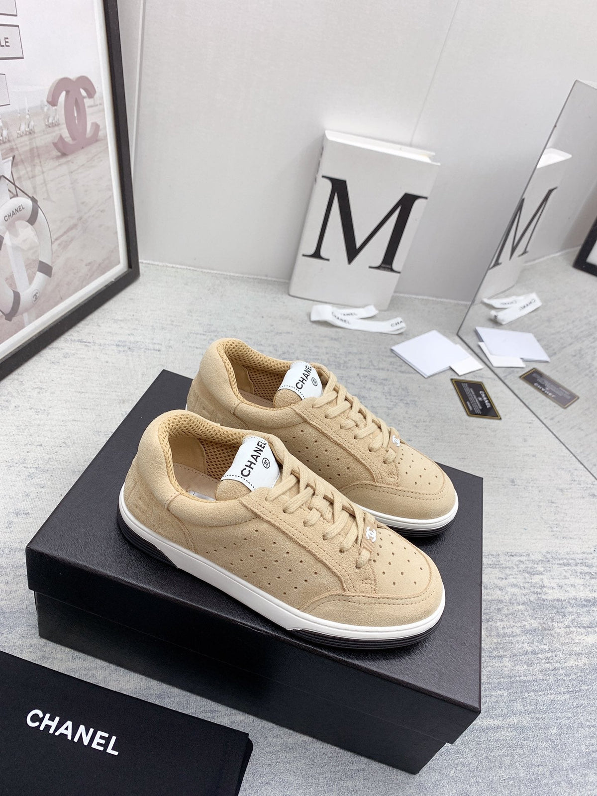 CC 26s Low Top Sneakers Beige Suede Leather 160062