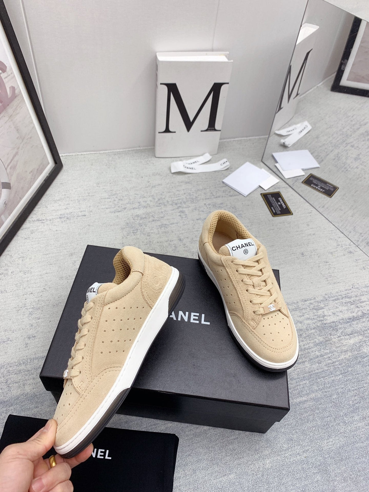 CC 26s Low Top Sneakers Beige Suede Leather 160062