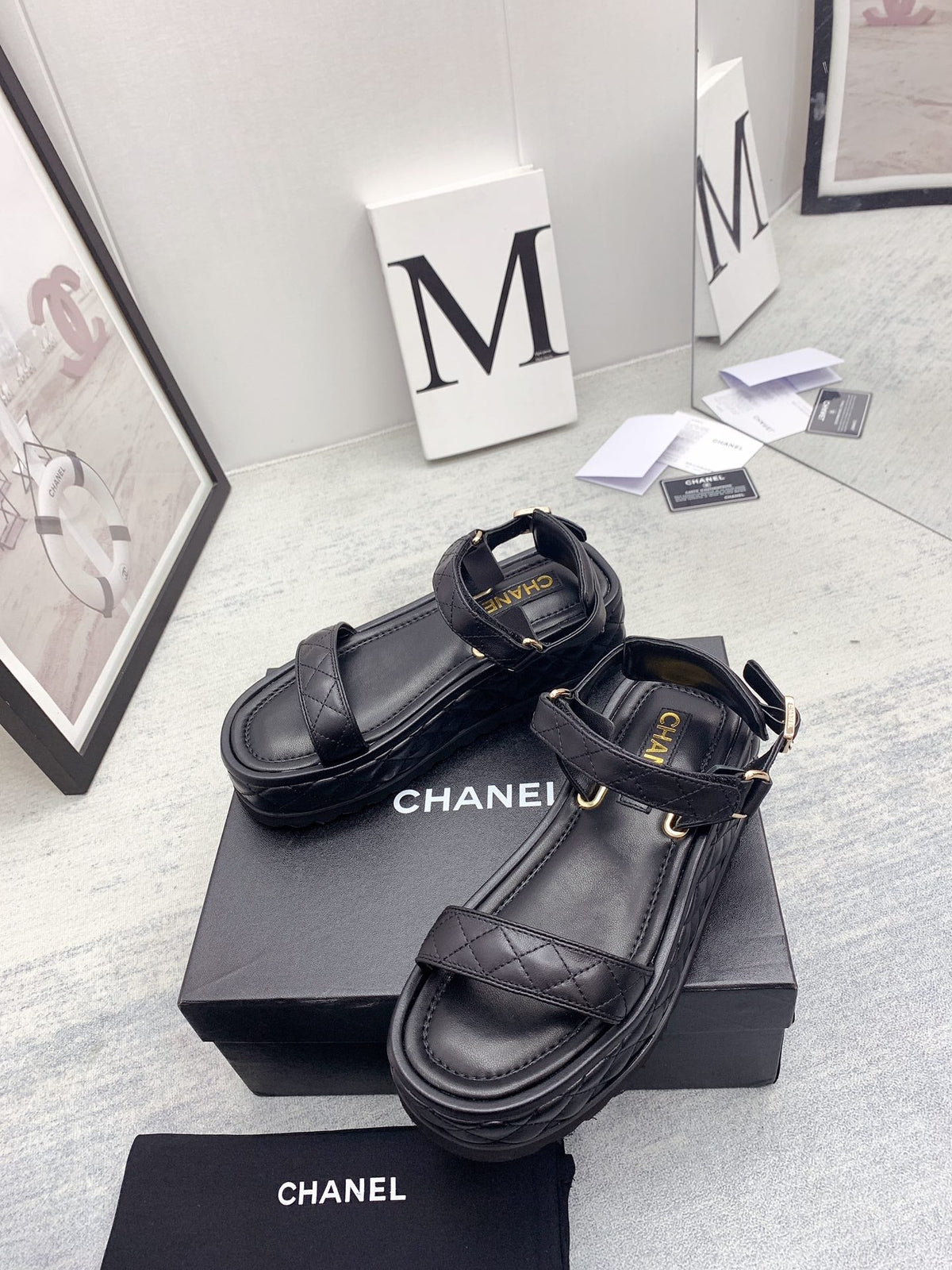 CC 26s Platform Sandals Black Quilted Lambskin 160083