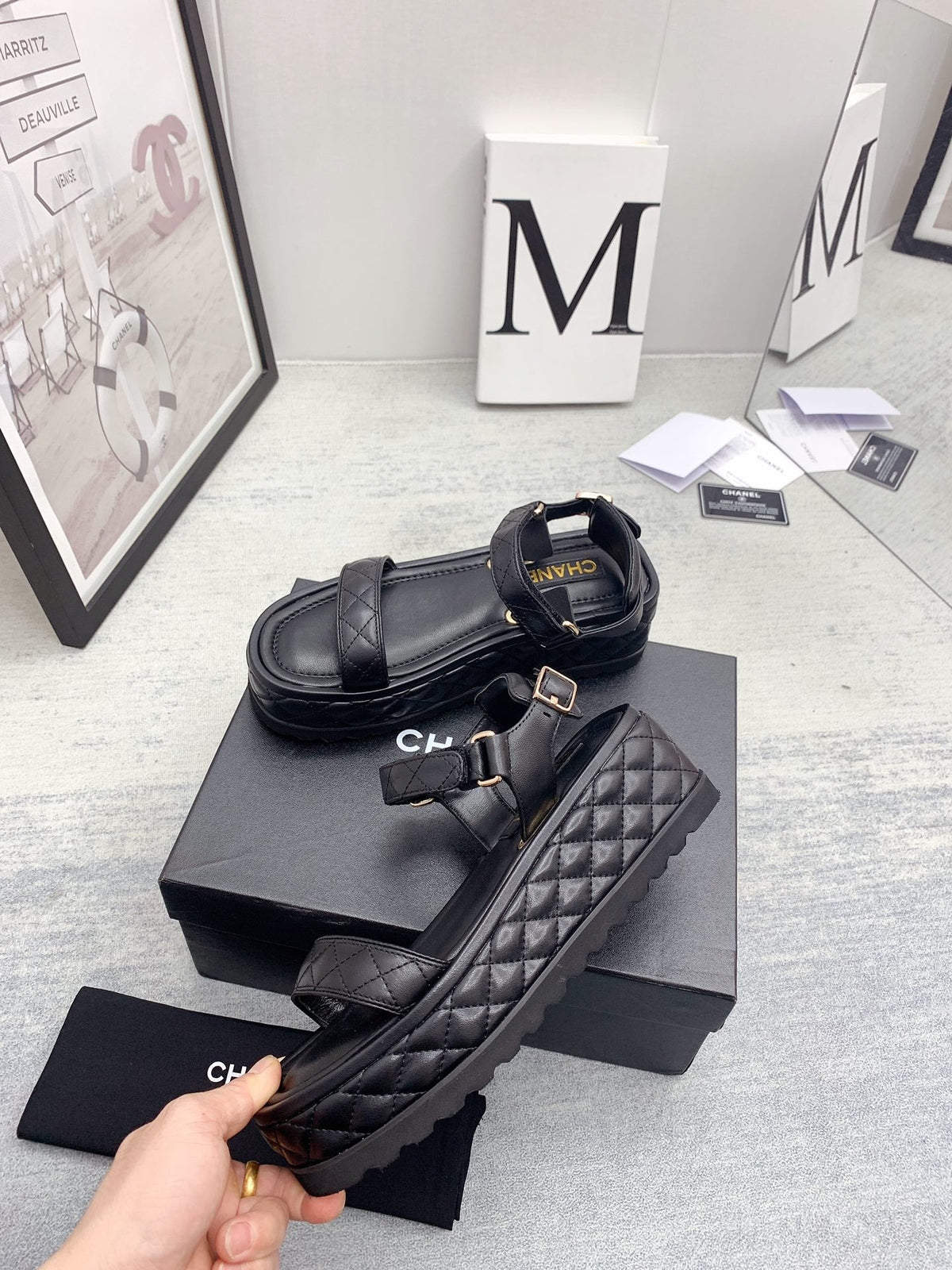 CC 26s Platform Sandals Black Quilted Lambskin 160083
