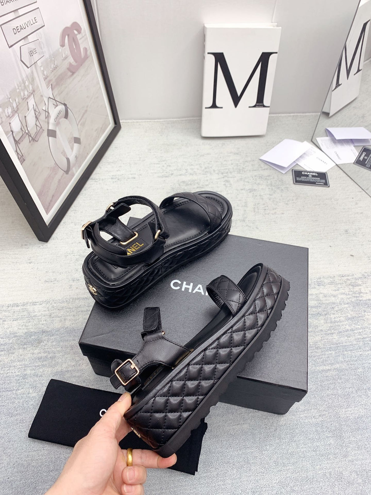CC 26s Platform Sandals Black Quilted Lambskin 160083