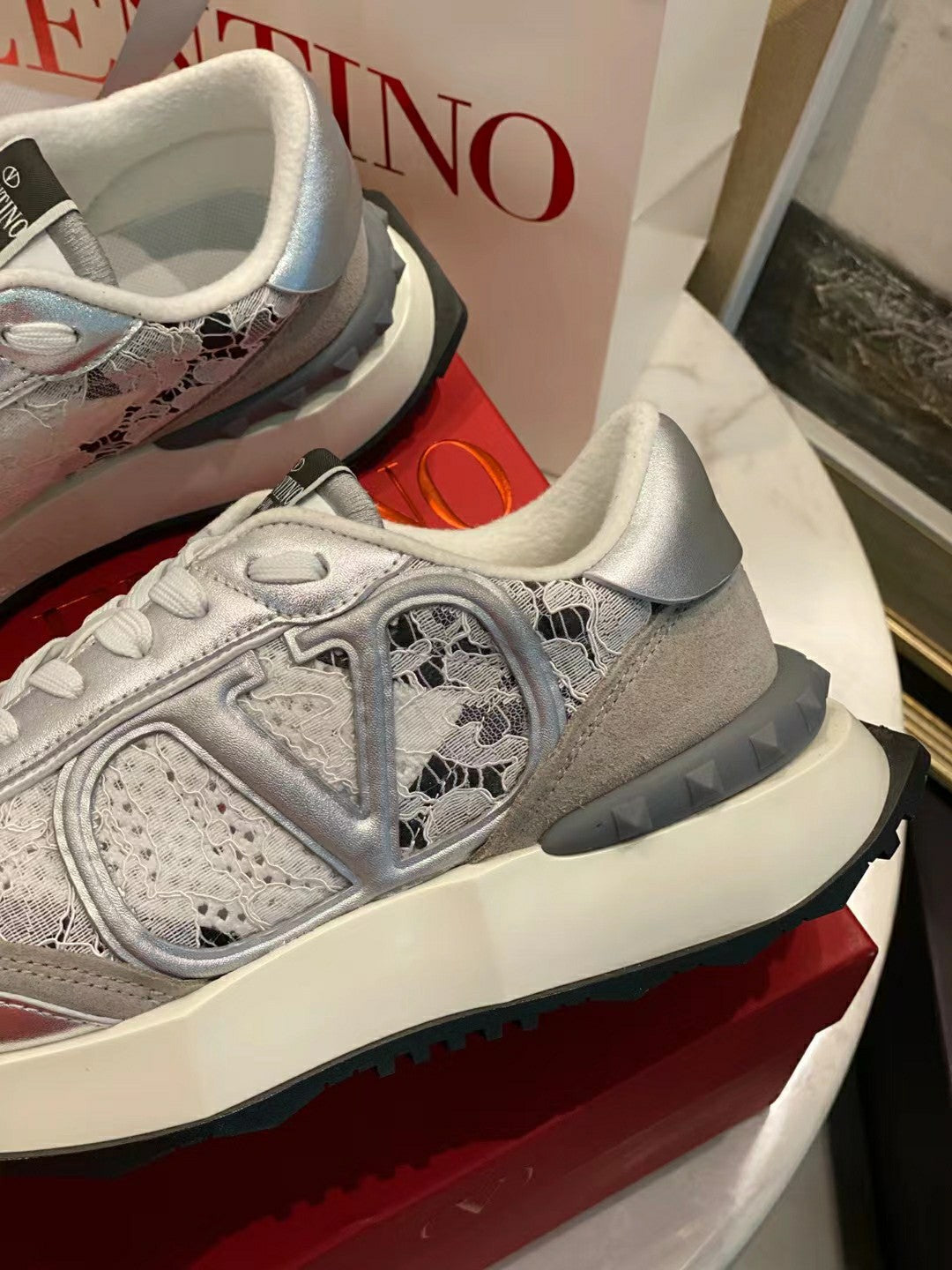 Lace And Mesh Lacerunner Sneaker In White Mix Grey 994620