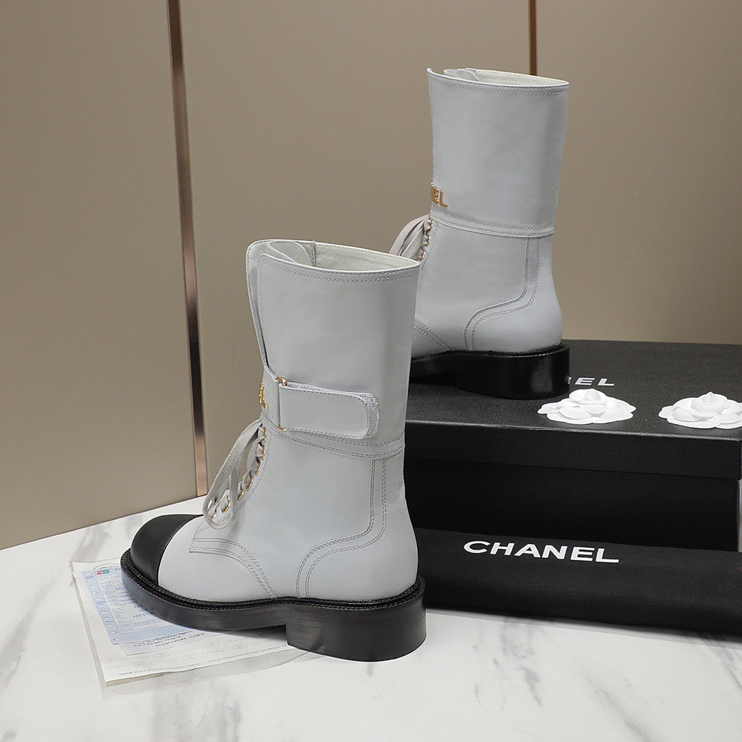 CC Combat Boots White Black Leather 194073