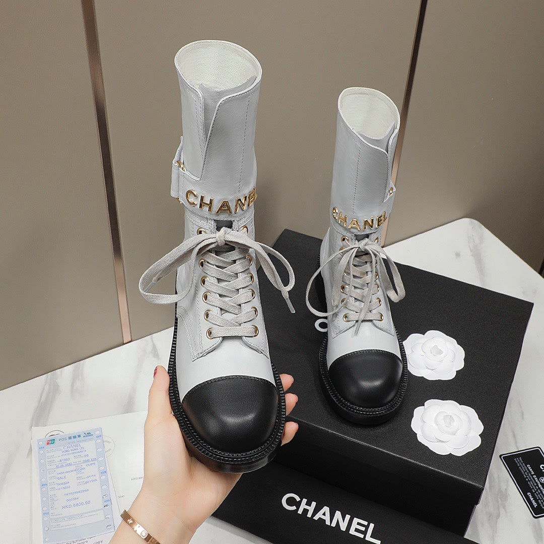 CC Combat Boots White Black Leather 194073