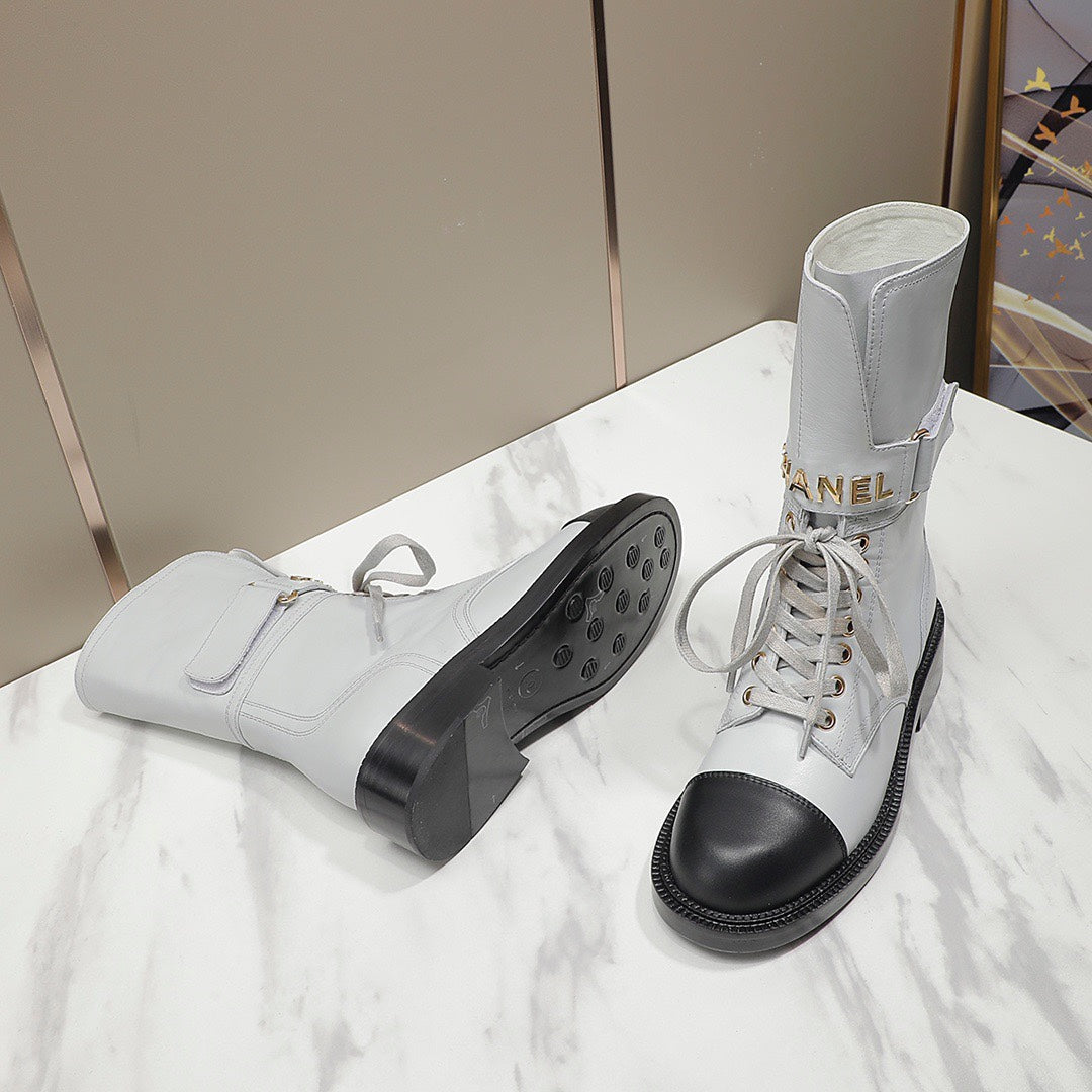 CC Combat Boots White Black Leather 194073