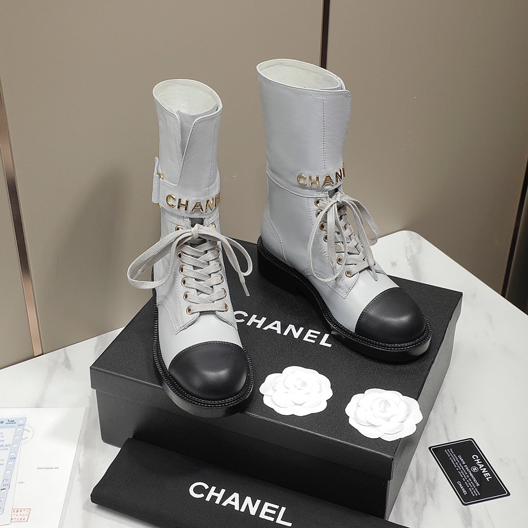 CC Combat Boots White Black Leather 194073