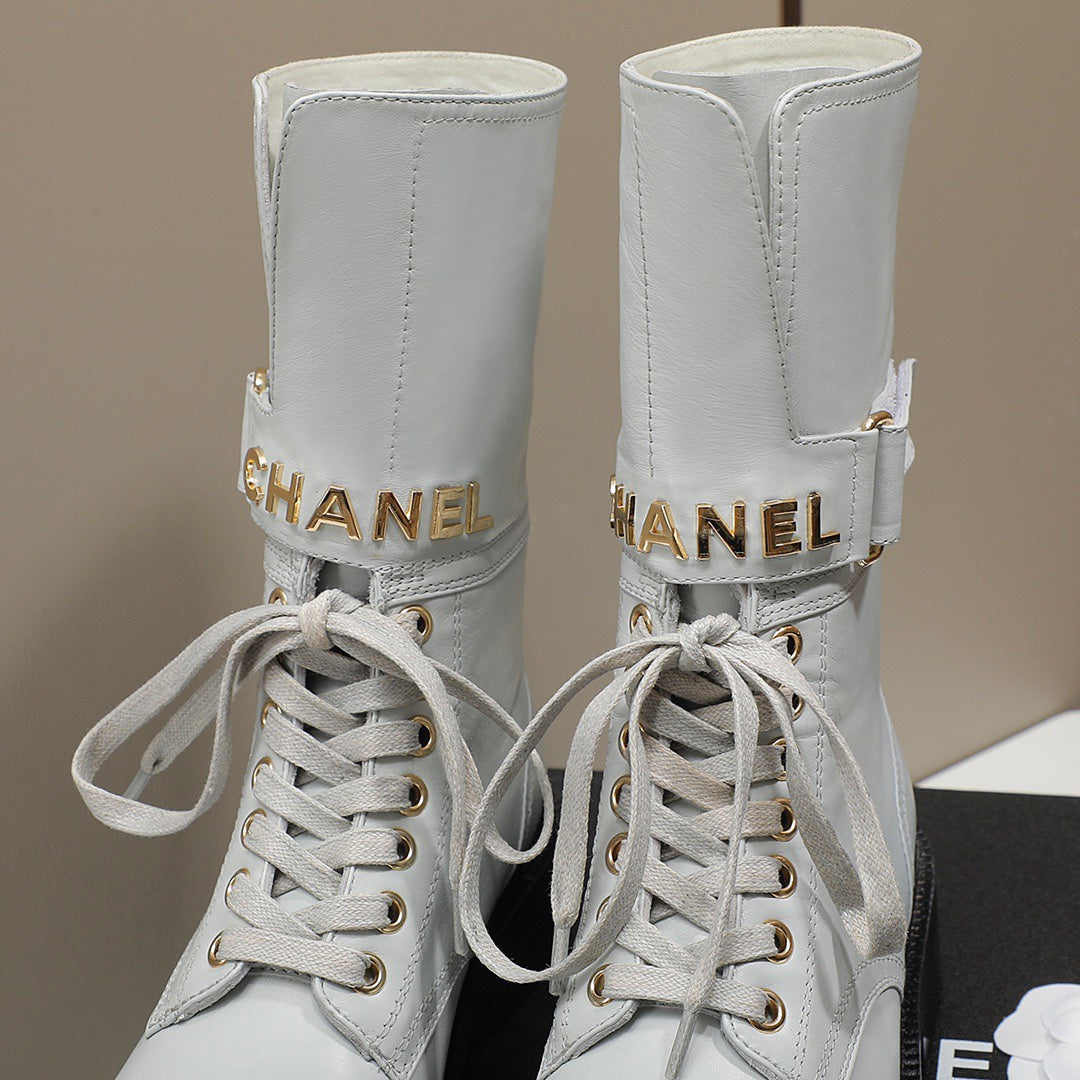 CC Combat Boots White Black Leather 194073