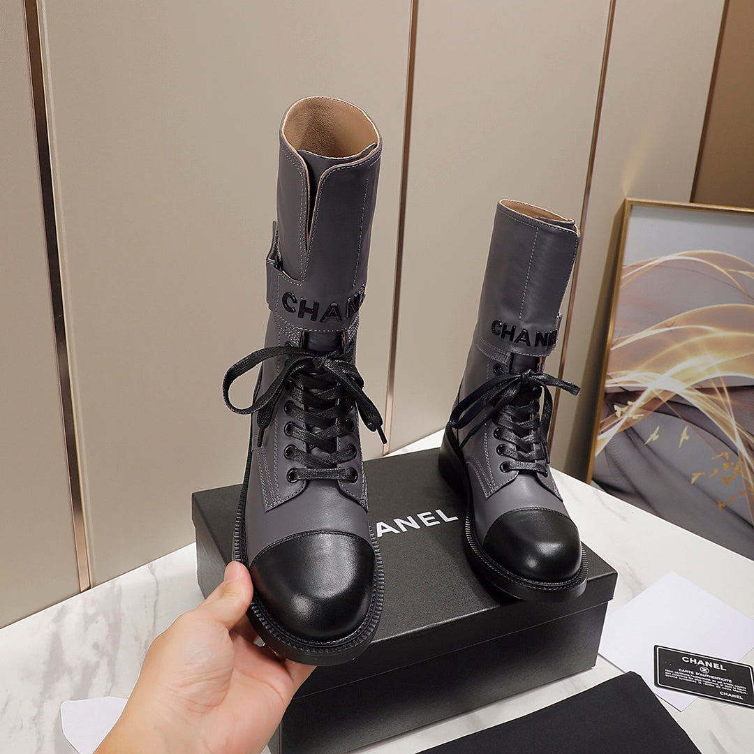 CC 26s Combat Boots Grey Black Leather 194068