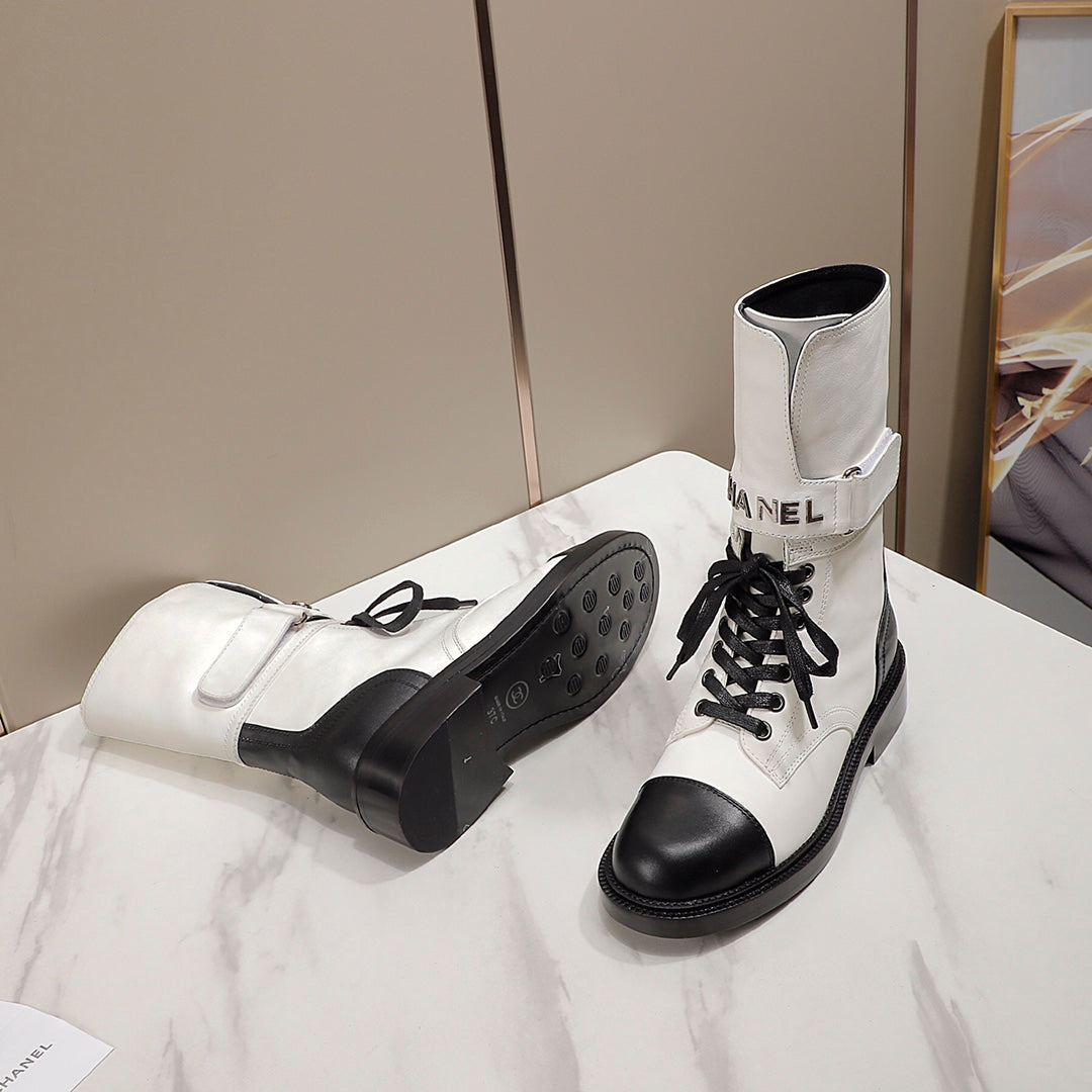 CC 26s Combat Boots White Black Leather 194070