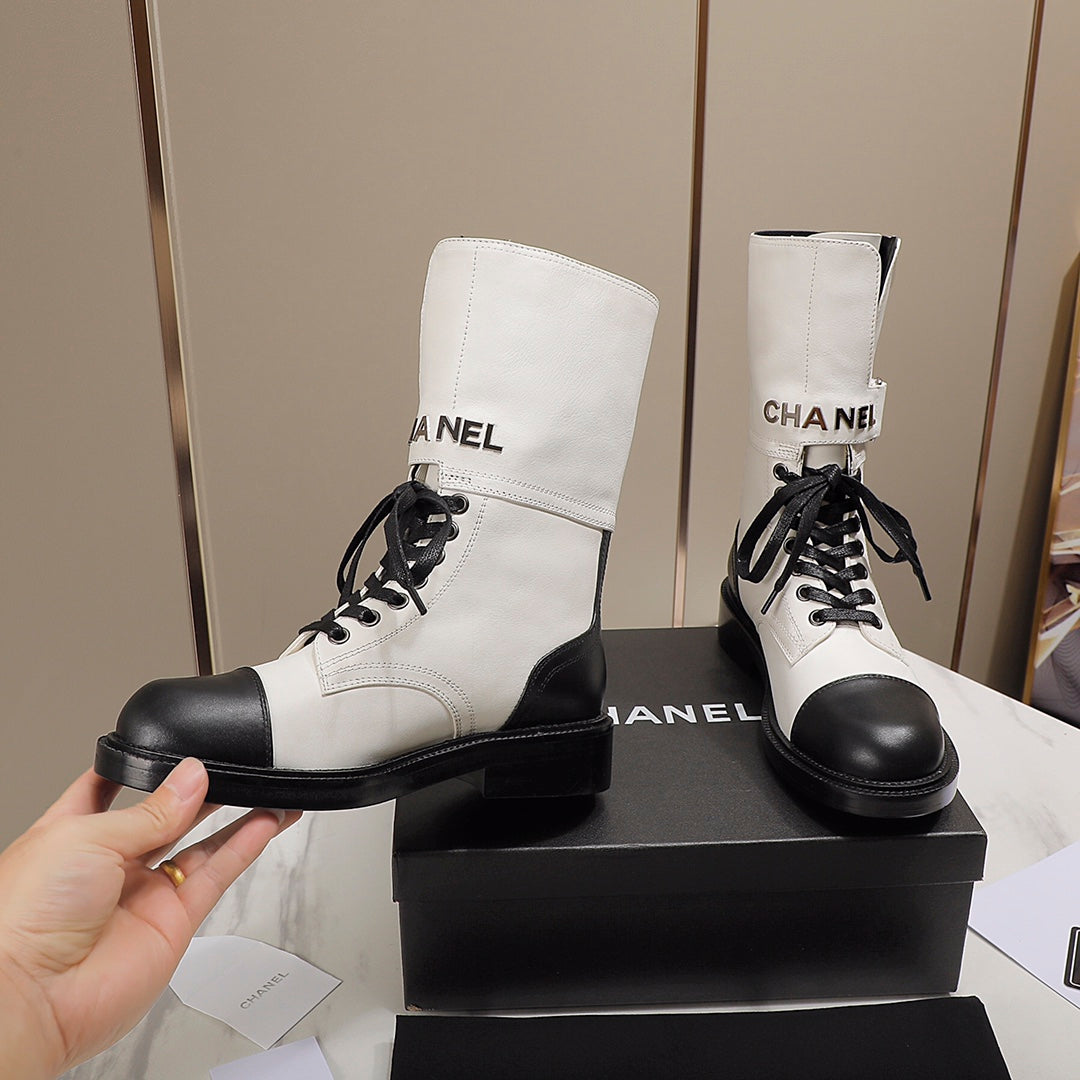 CC 26s Combat Boots White Black Leather 194070
