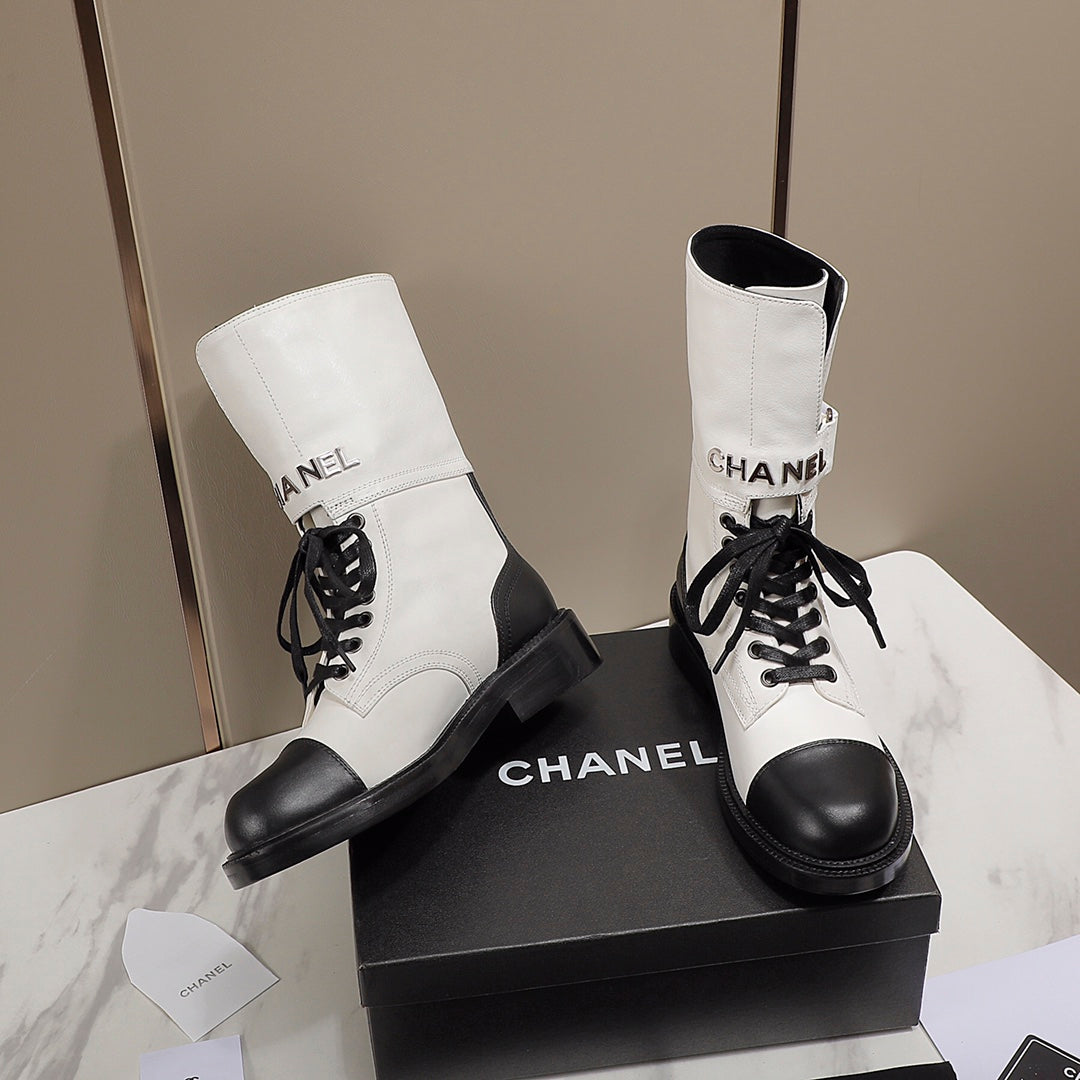 CC 26s Combat Boots White Black Leather 194070