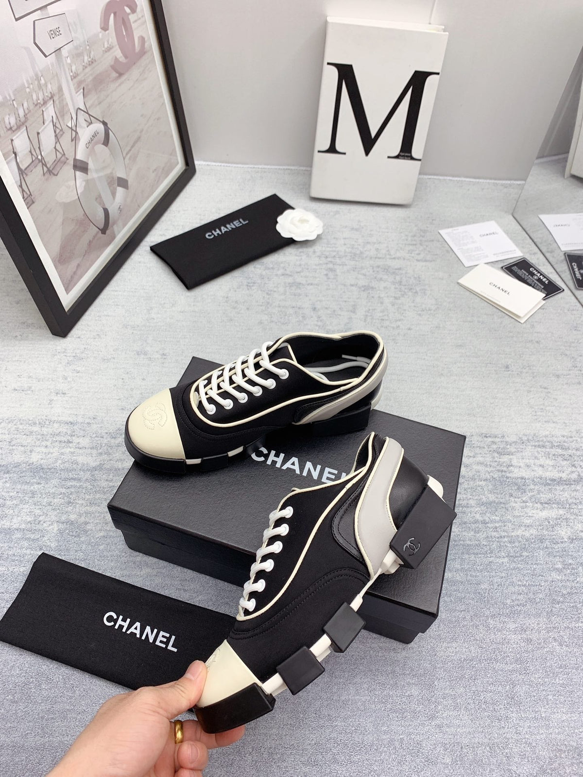 CC 26s Low Top Sneakers 4cm Black White Canvas 162989