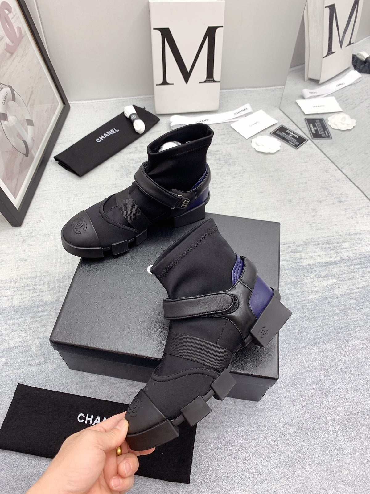 CC 26s Ankle Boots 4cm Black Black Canvas Leather 162986