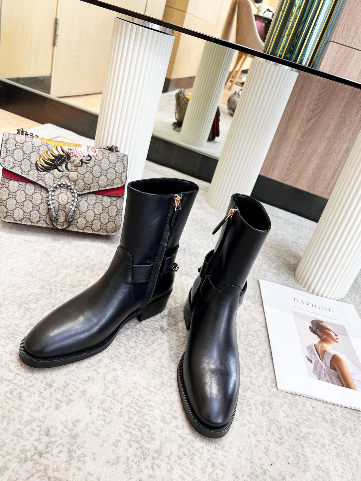 Chanel Calfskin Chain Ankle Boots 3cm Black Leather 168211