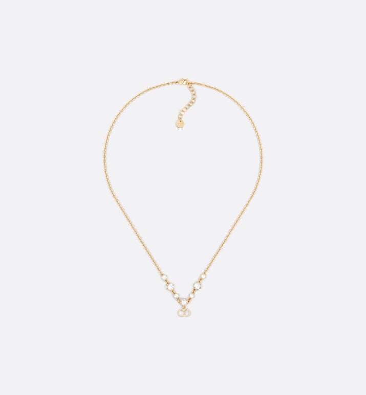 CD 26S CD Logo Crystal Station Necklace In Gold Tone Metal With White Crystal 631006