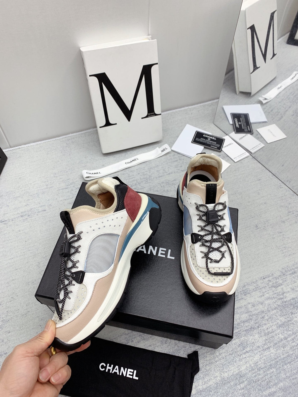 CC 26s Multicolor Sneakers Pink Beige Grey Calfskin Mesh 160123