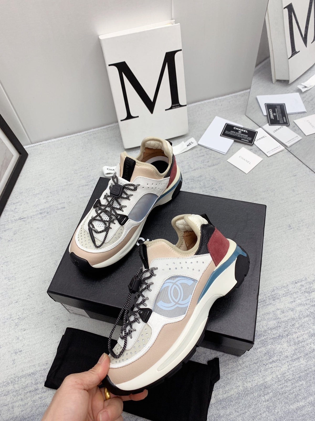 CC 26s Multicolor Sneakers Pink Beige Grey Calfskin Mesh 160123