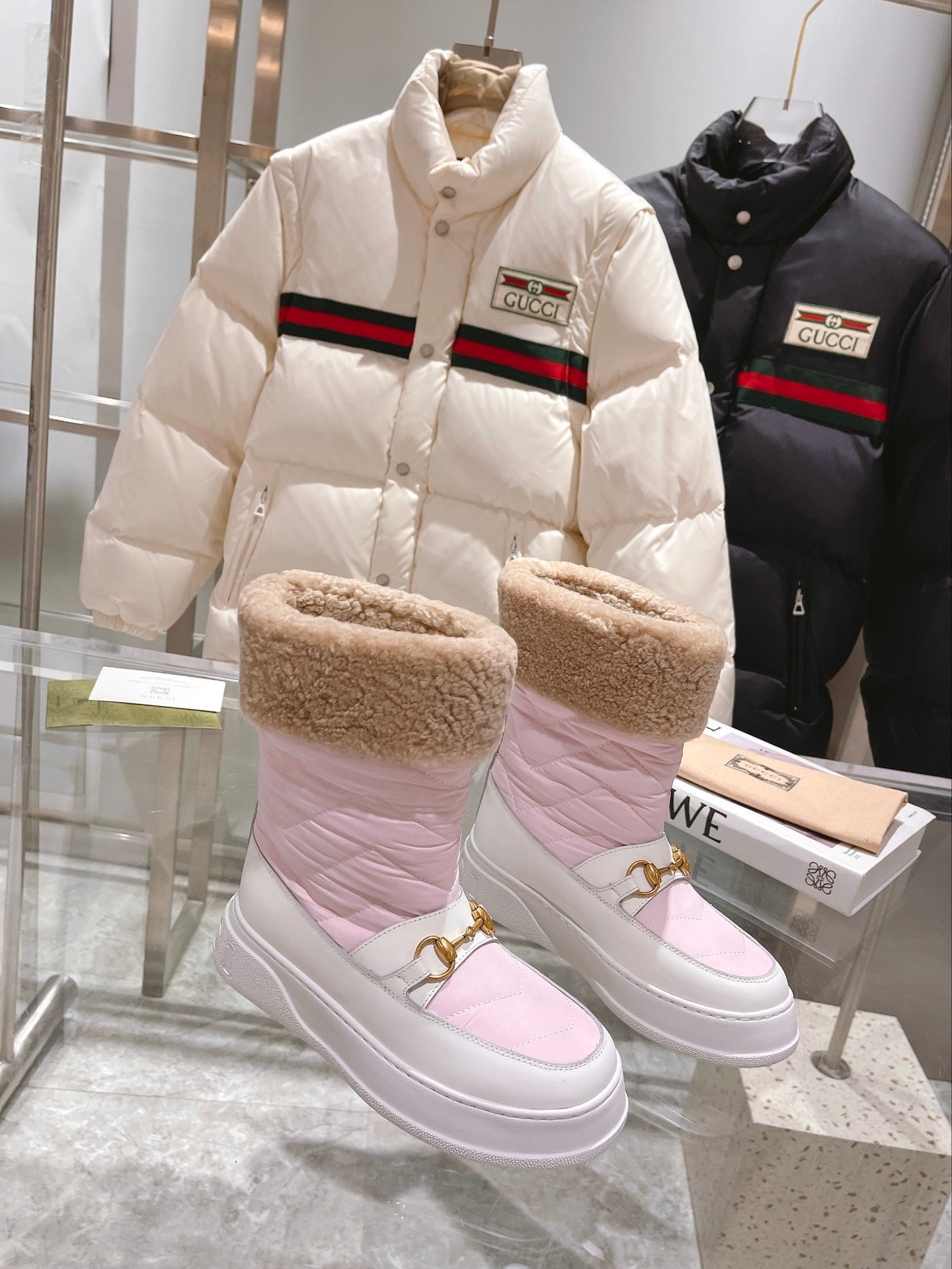 Gucci 2025 Boot Pink White Beige Wool Nylon Calfskin 564677