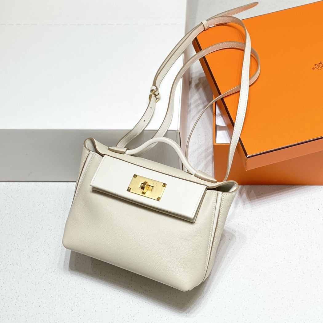 HM Mini 24 Sur 24 Bag 21cm White Swift Cowhide Gold Hardware 250270
