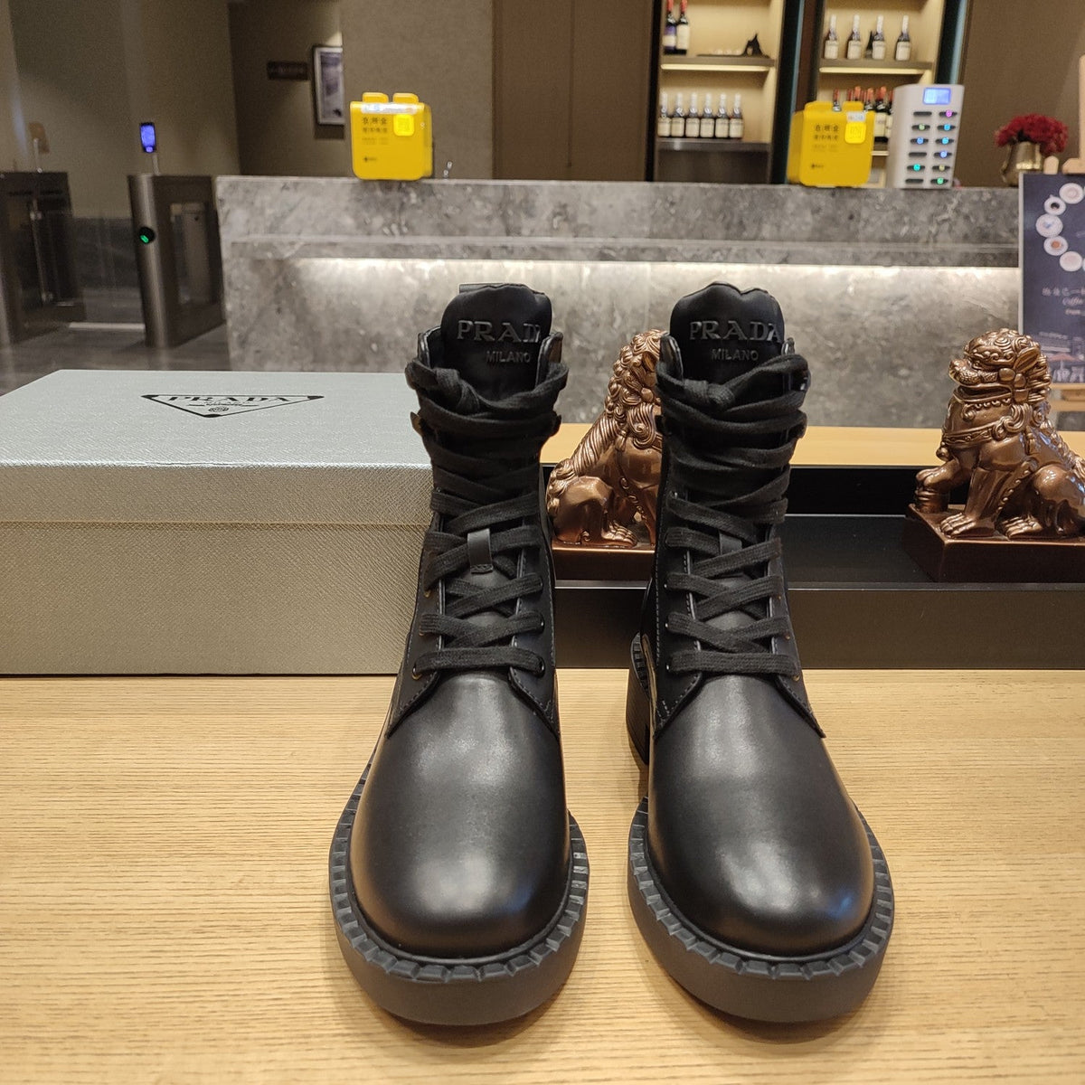 Prada 26s Combat Triangle Logo Boots 5.5cm Black Nylon Leather 109451
