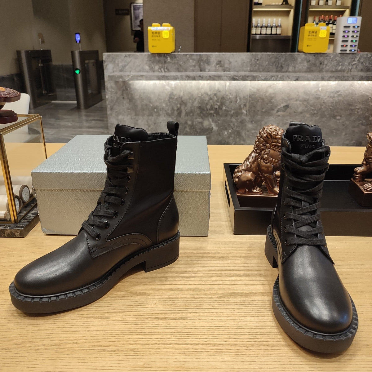Prada 26s Combat Triangle Logo Boots 5.5cm Black Nylon Leather 109451