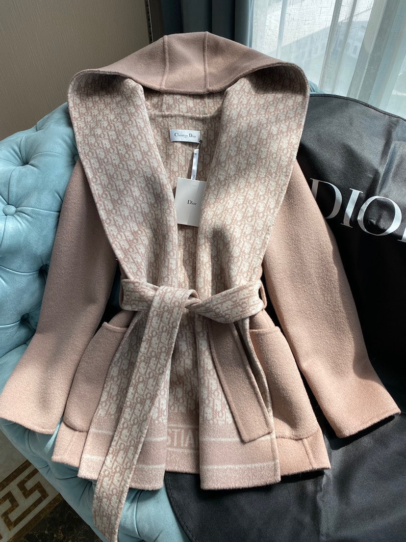 CD 26s Hooded Short Wool Coat Beige Oblique Wool 429305