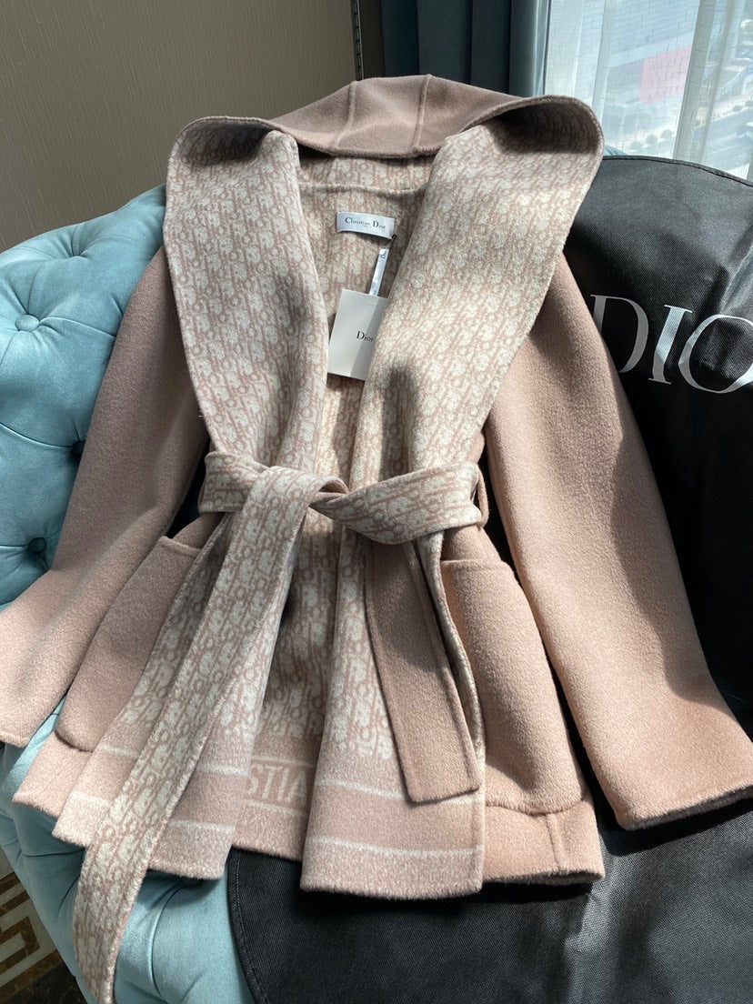 CD 26s Hooded Short Wool Coat Beige Oblique Wool 429305