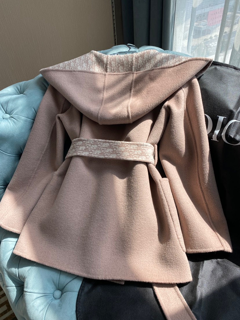 CD 26s Hooded Short Wool Coat Beige Oblique Wool 429305