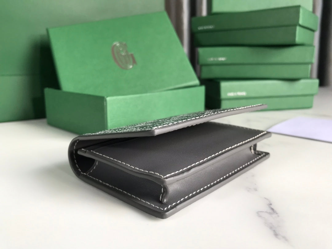 Goyard Malesherbes Card Wallet 10cm Grey Canvas & Calfskin