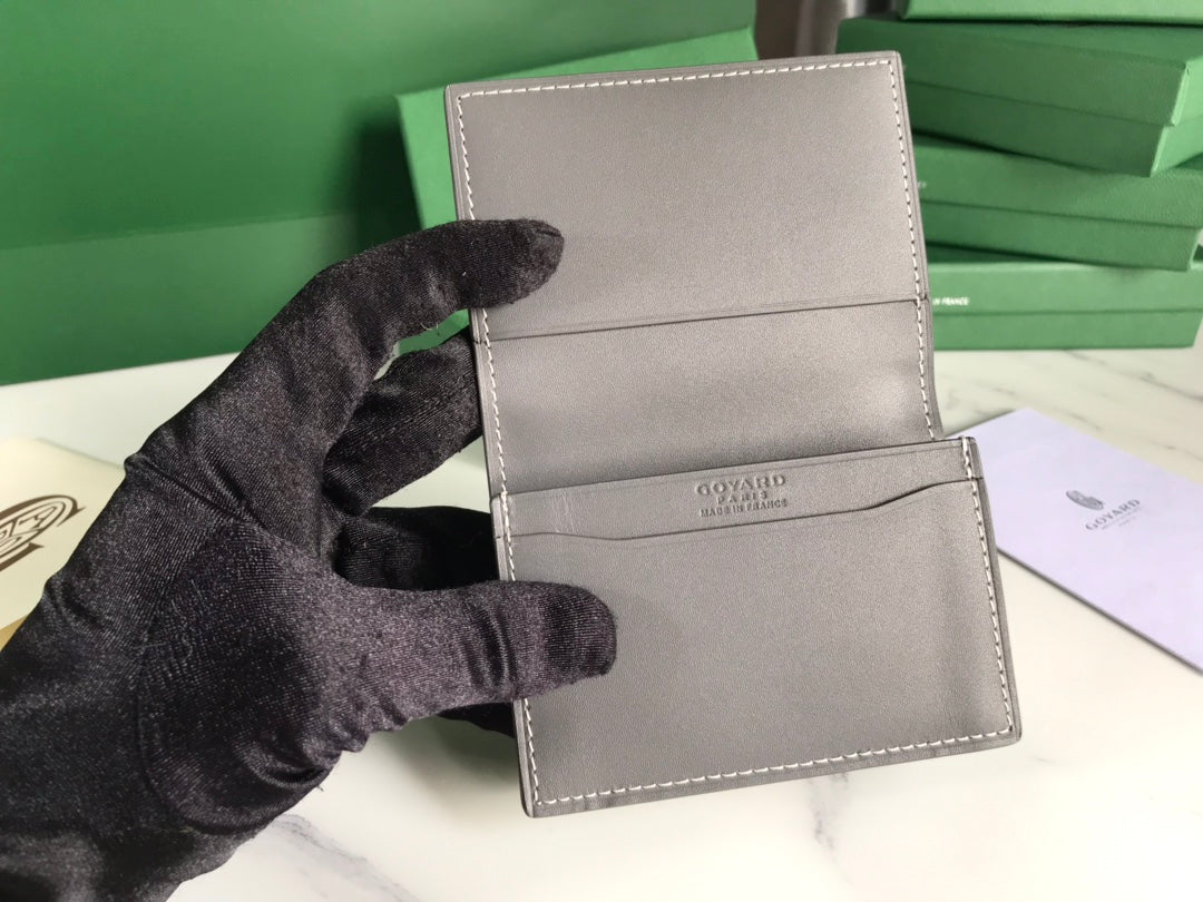 Goyard Malesherbes Card Wallet 10cm Grey Canvas & Calfskin