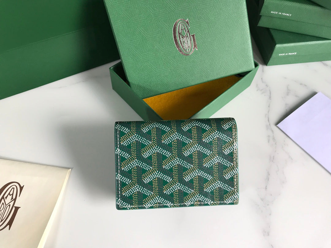 Goyard Malesherbes Card Wallet 10cm Green Canvas & Calfskin