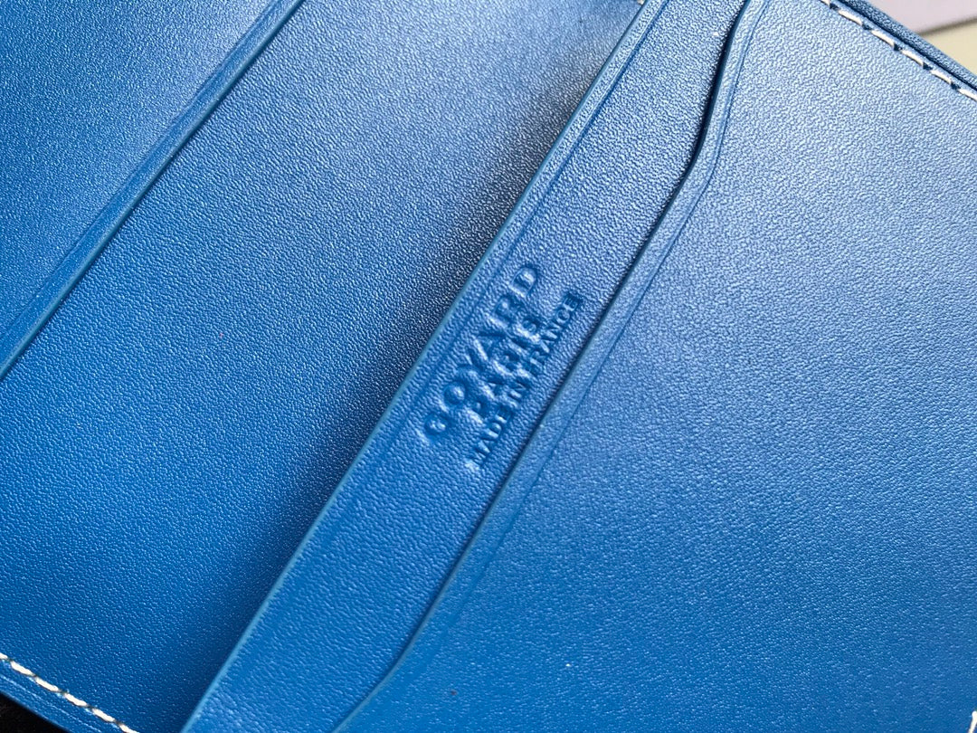 Goyard Malesherbes Card Wallet 10cm Blue Canvas & Calfskin