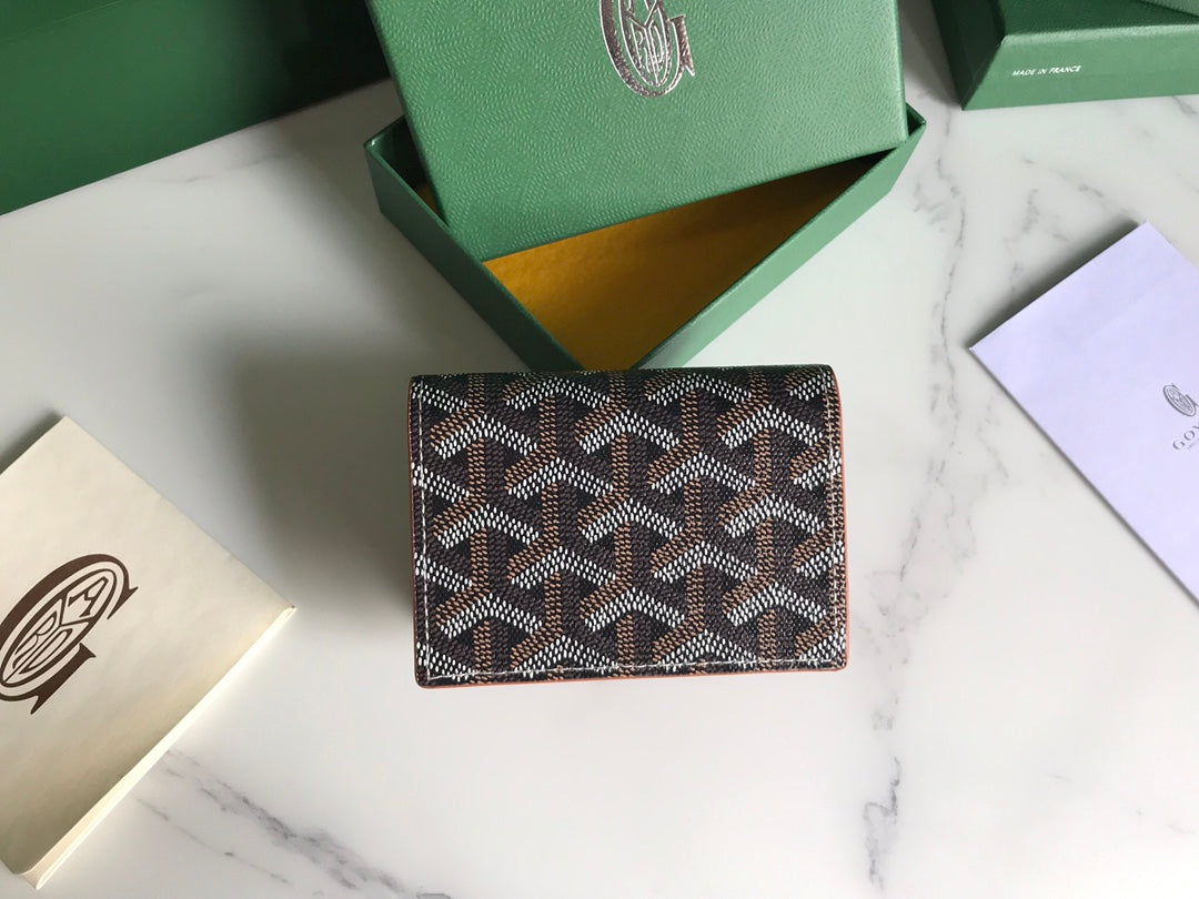 Goyard Malesherbes Card Wallet 10cm Black Tan Canvas & Calfskin