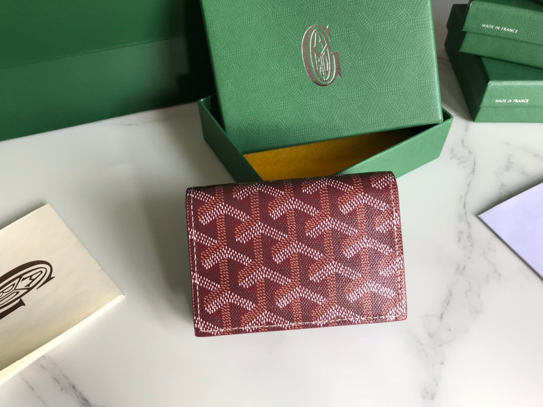 Goyard Malesherbes Card Wallet 10cm Burgundy Canvas & Calfskin
