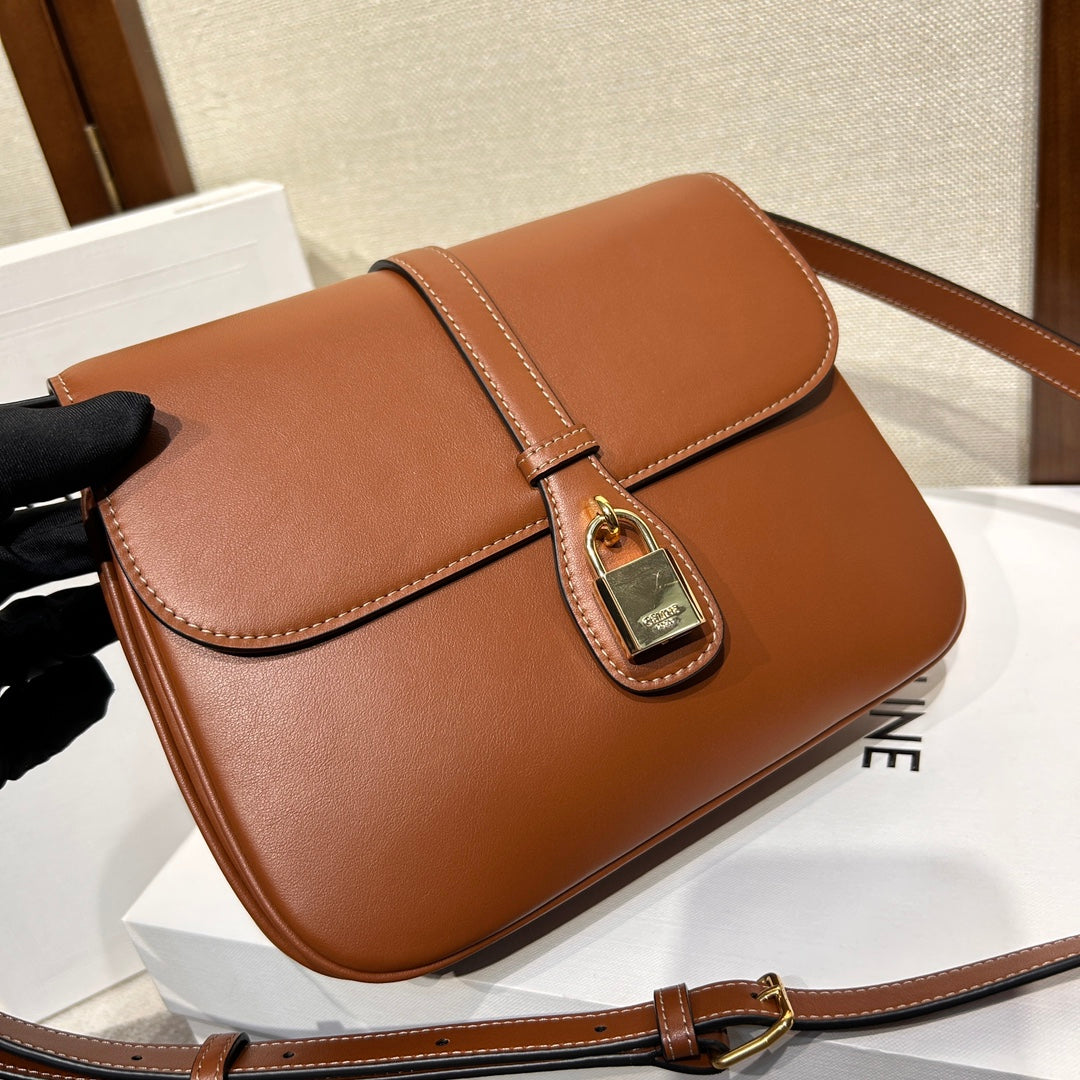 TABOU FLAP BAG 22 IN BRONZE BROWN SMOOTH CALFSKIN GOLD LOCK