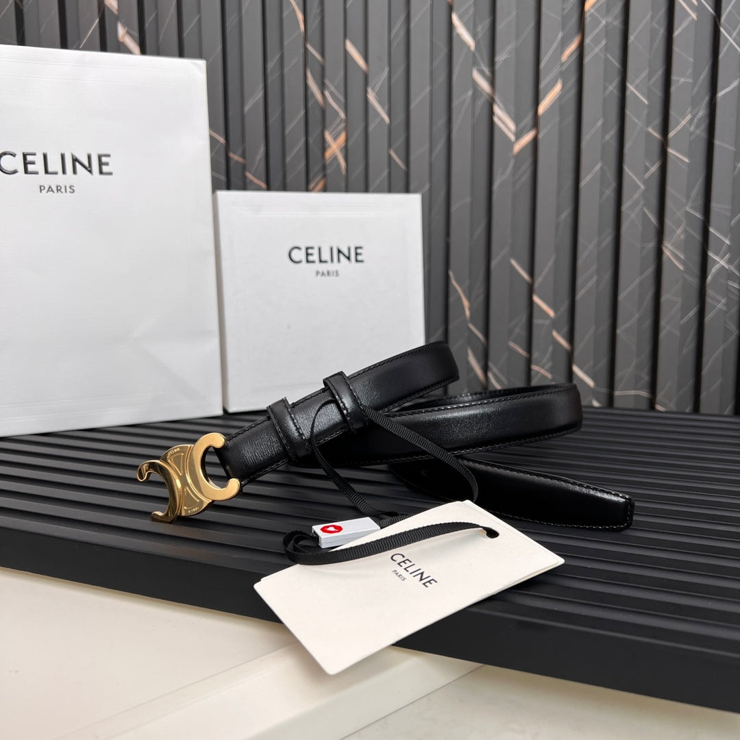 CEL 25mm Medium Triomphe Belt in Taurillon Black Leather 176283