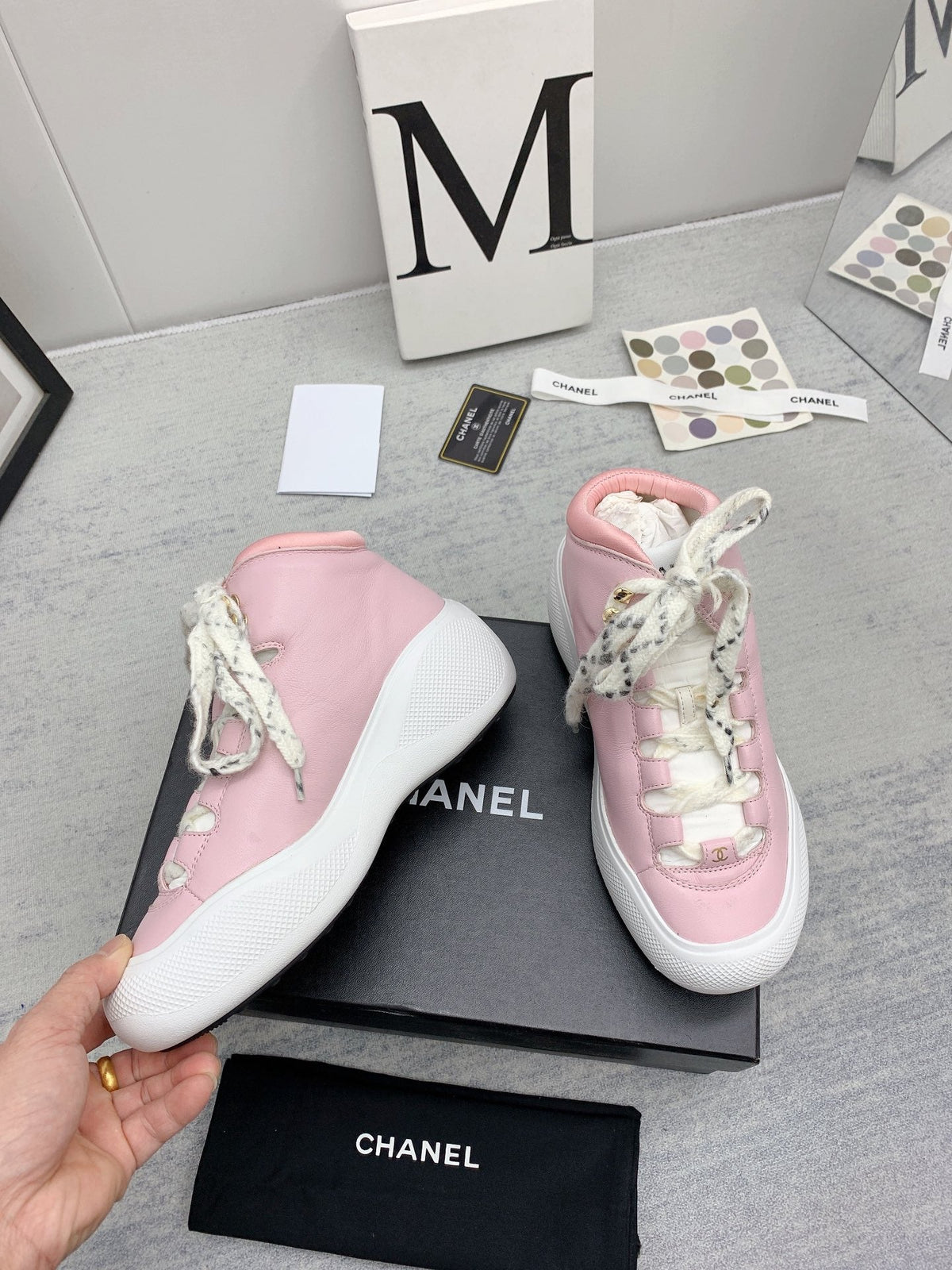 CC 26s High Top Sneakers 5cm Pink White Leather 163040