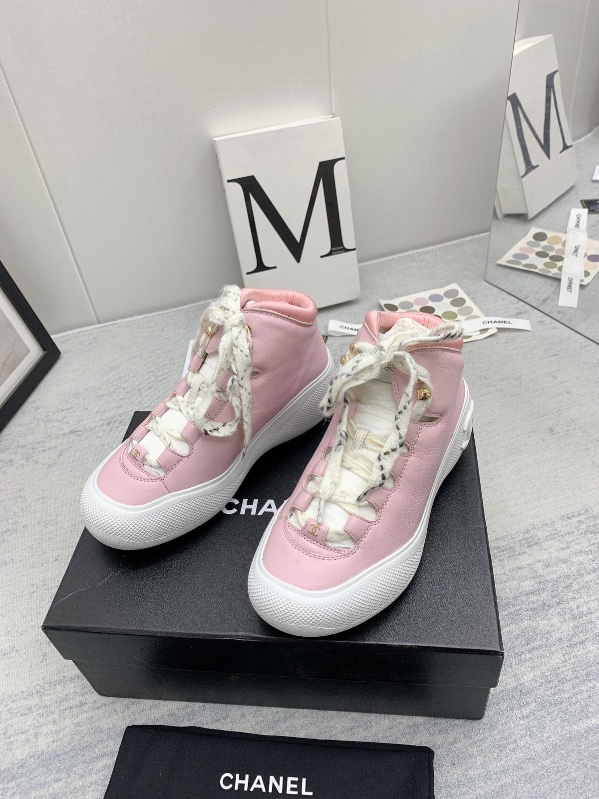 CC 26s High Top Sneakers 5cm Pink White Leather 163040