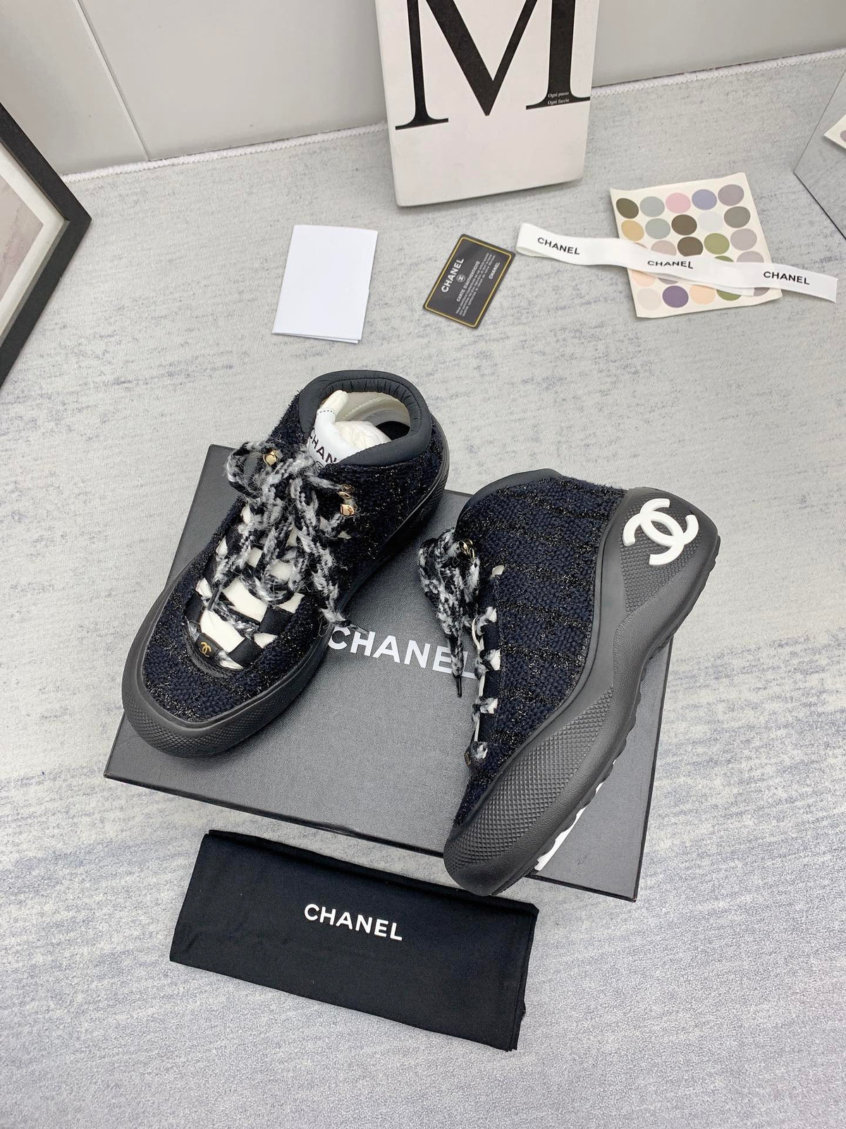 CC 26s High Top Sneakers 5cm Black White Tweed 163042