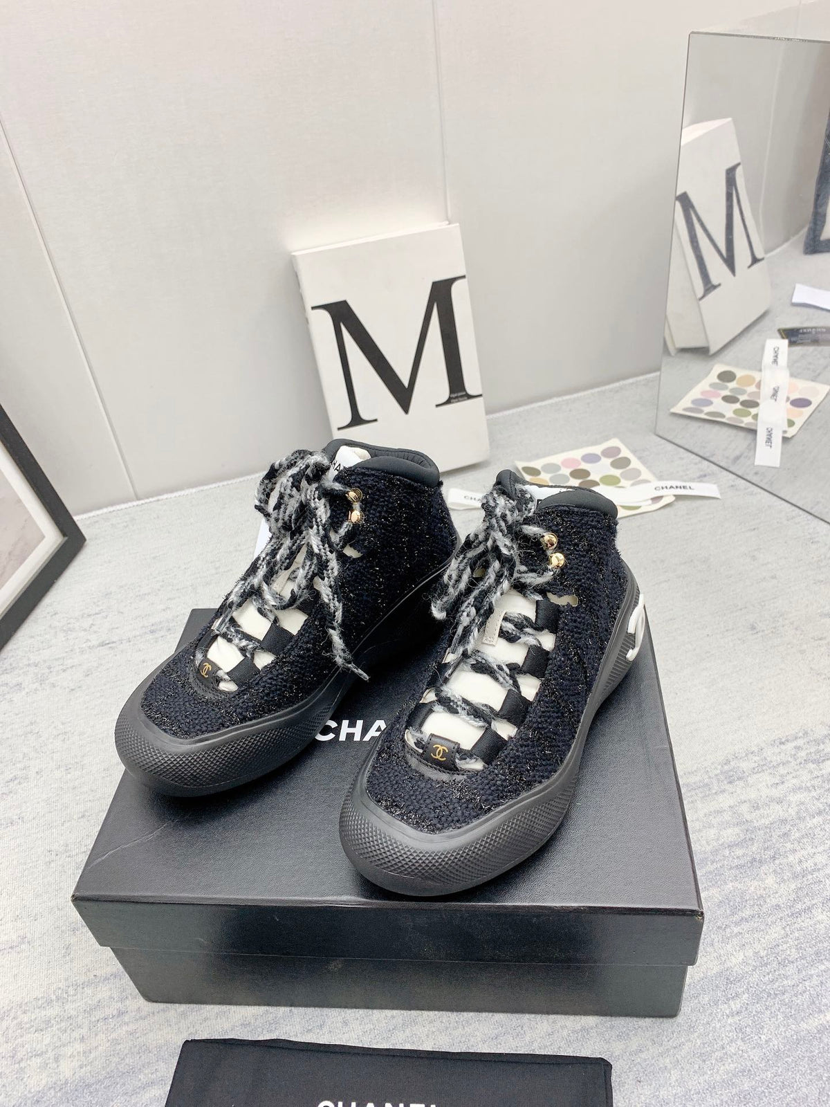 CC 26s High Top Sneakers 5cm Black White Tweed 163042