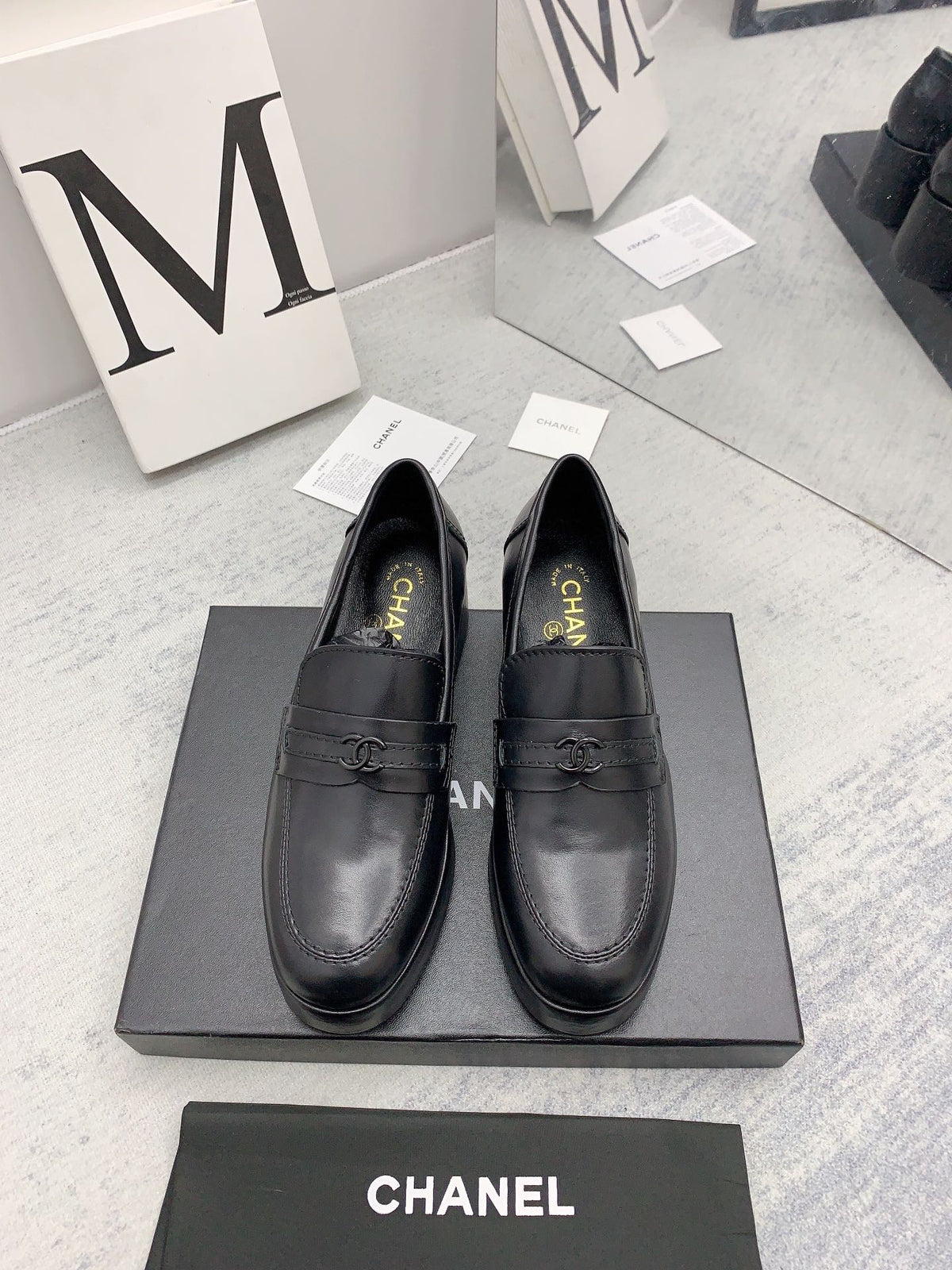 CC 2026 Logo Chunky Platform Loafers Black Leather 161816