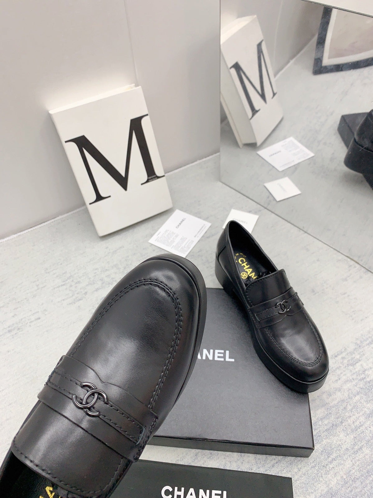 CC 2026 Logo Chunky Platform Loafers Black Leather 161816