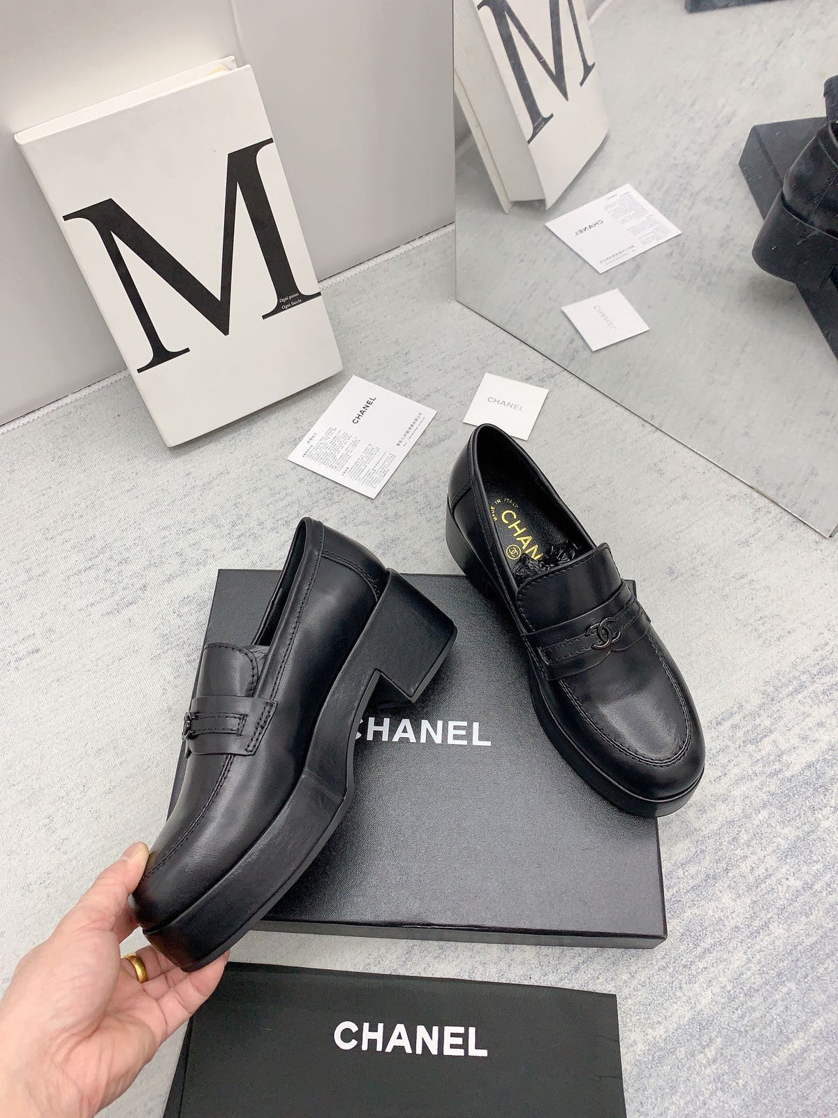 CC 2026 Logo Chunky Platform Loafers Black Leather 161816