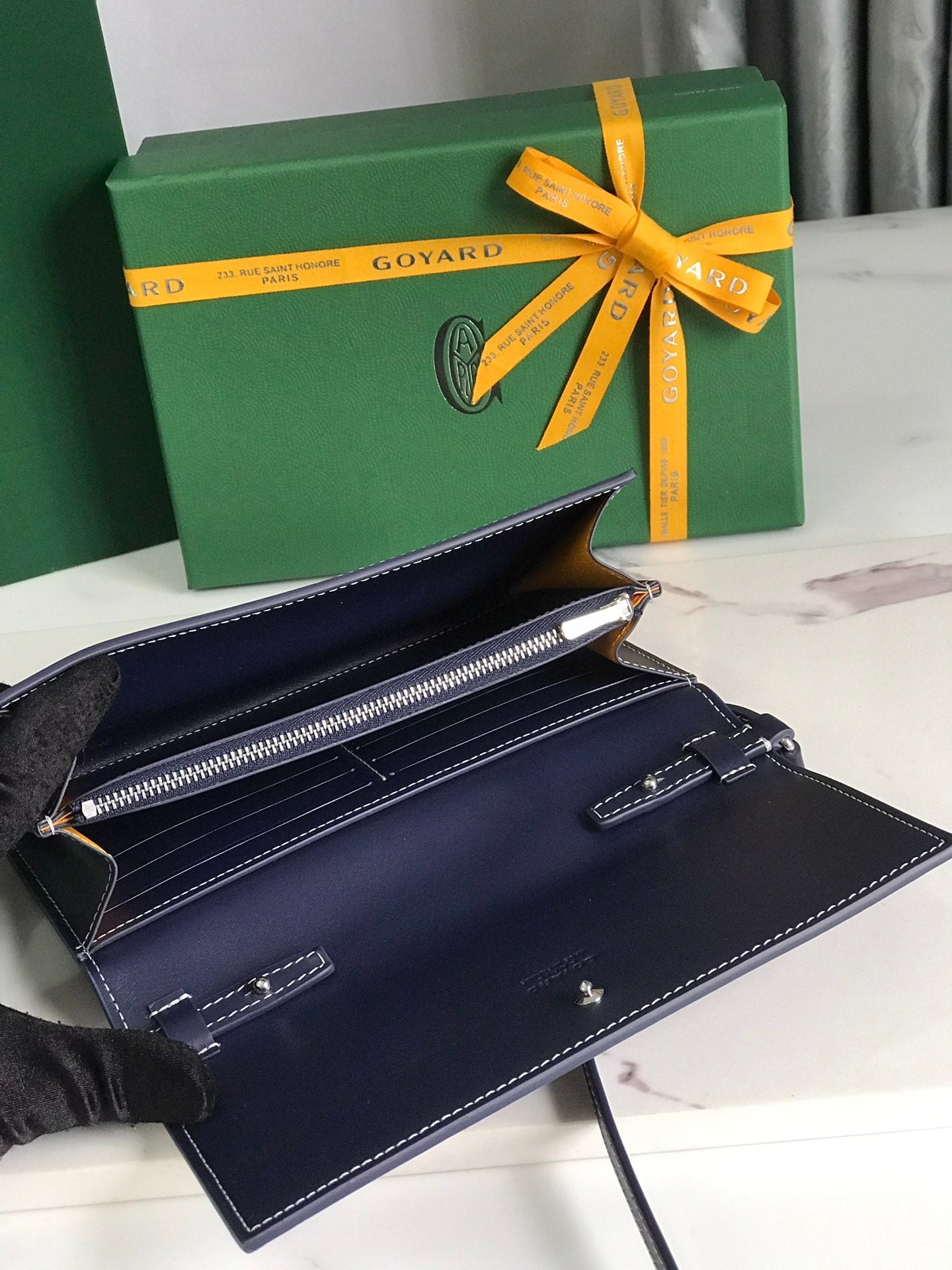 Goyard Varenne Continental Wallet 19cm Black Navy Blue Canvas & Calfskin