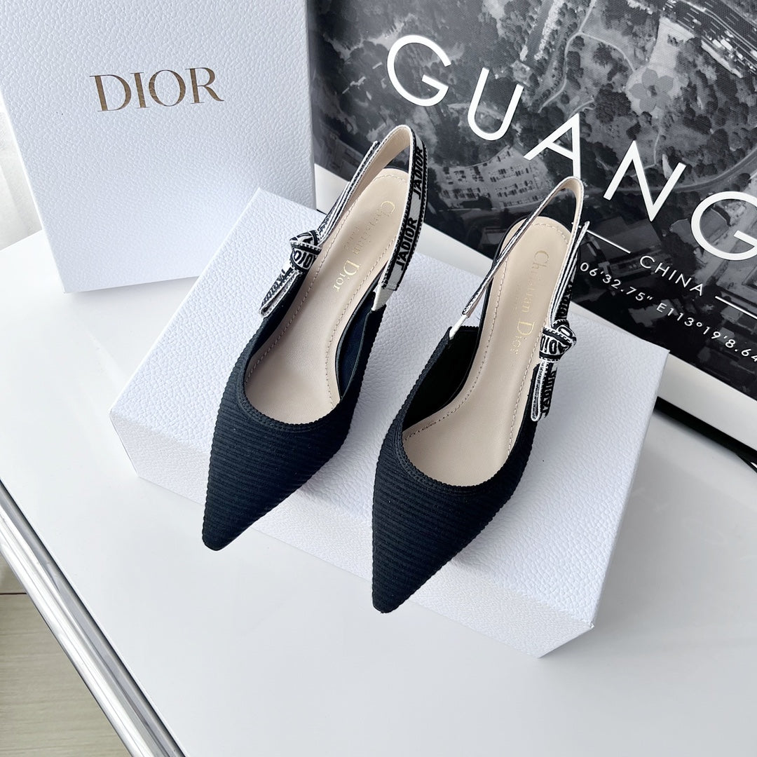 cd slingback pumps 65 black embroidered cotton