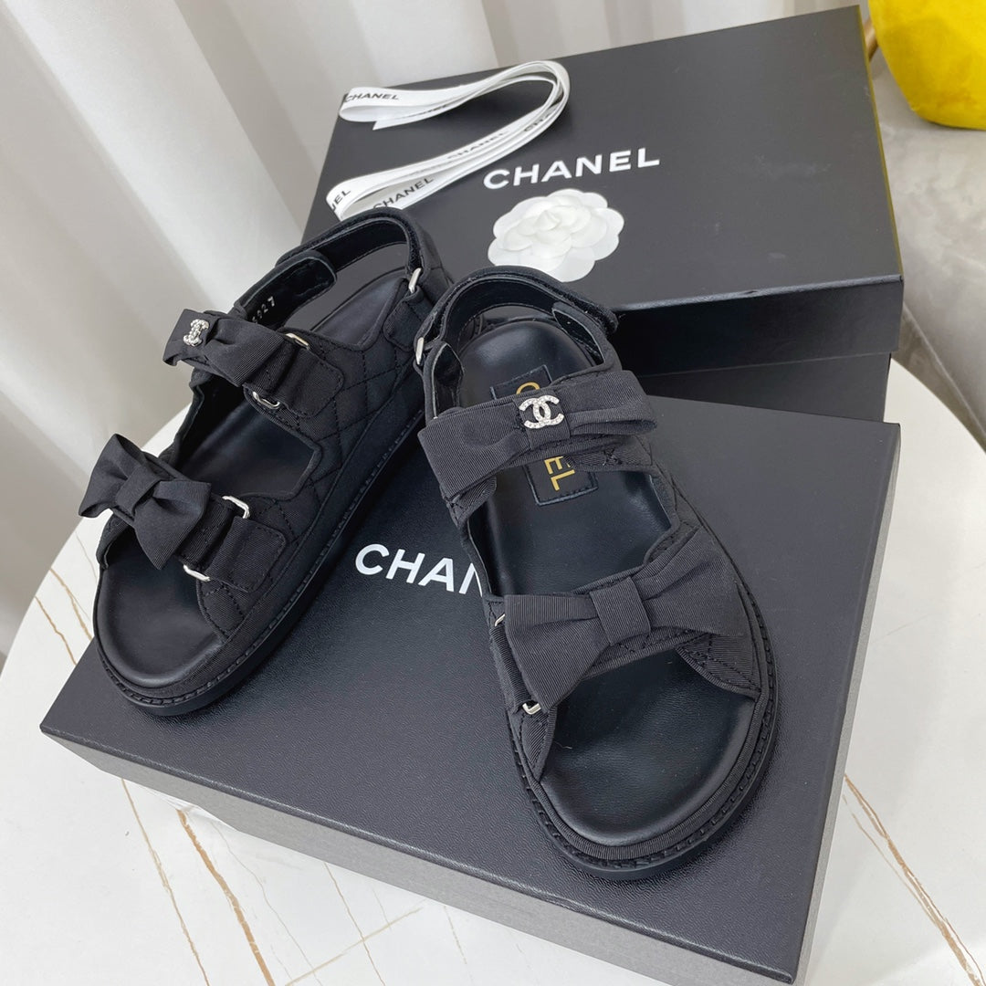 CC 26s Sandals In Black Fabric Bow Embellishment