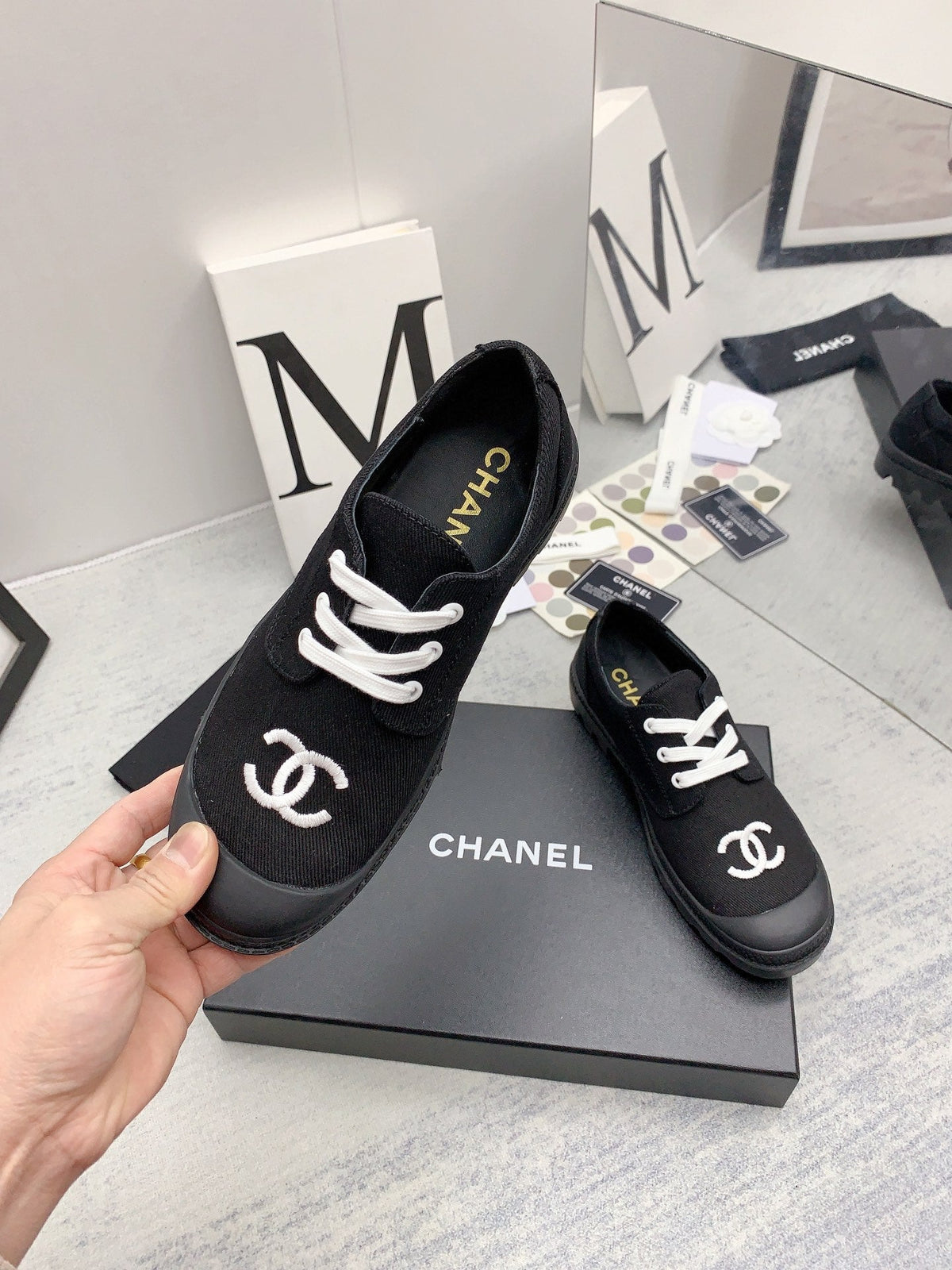 CC 26s Low Top Sneakers 2cm Black White Canvas 163690