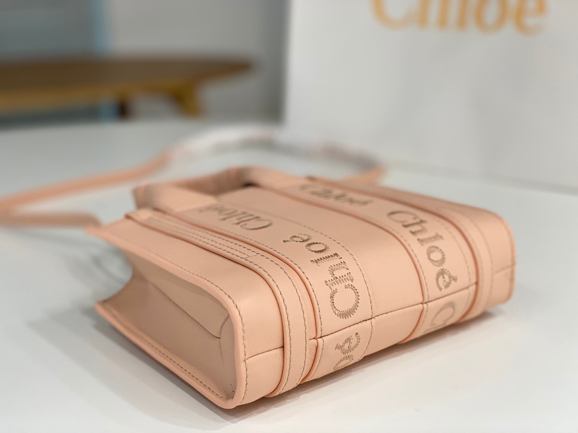 Chloé Woody mini tote bag 20cm pink calfskin