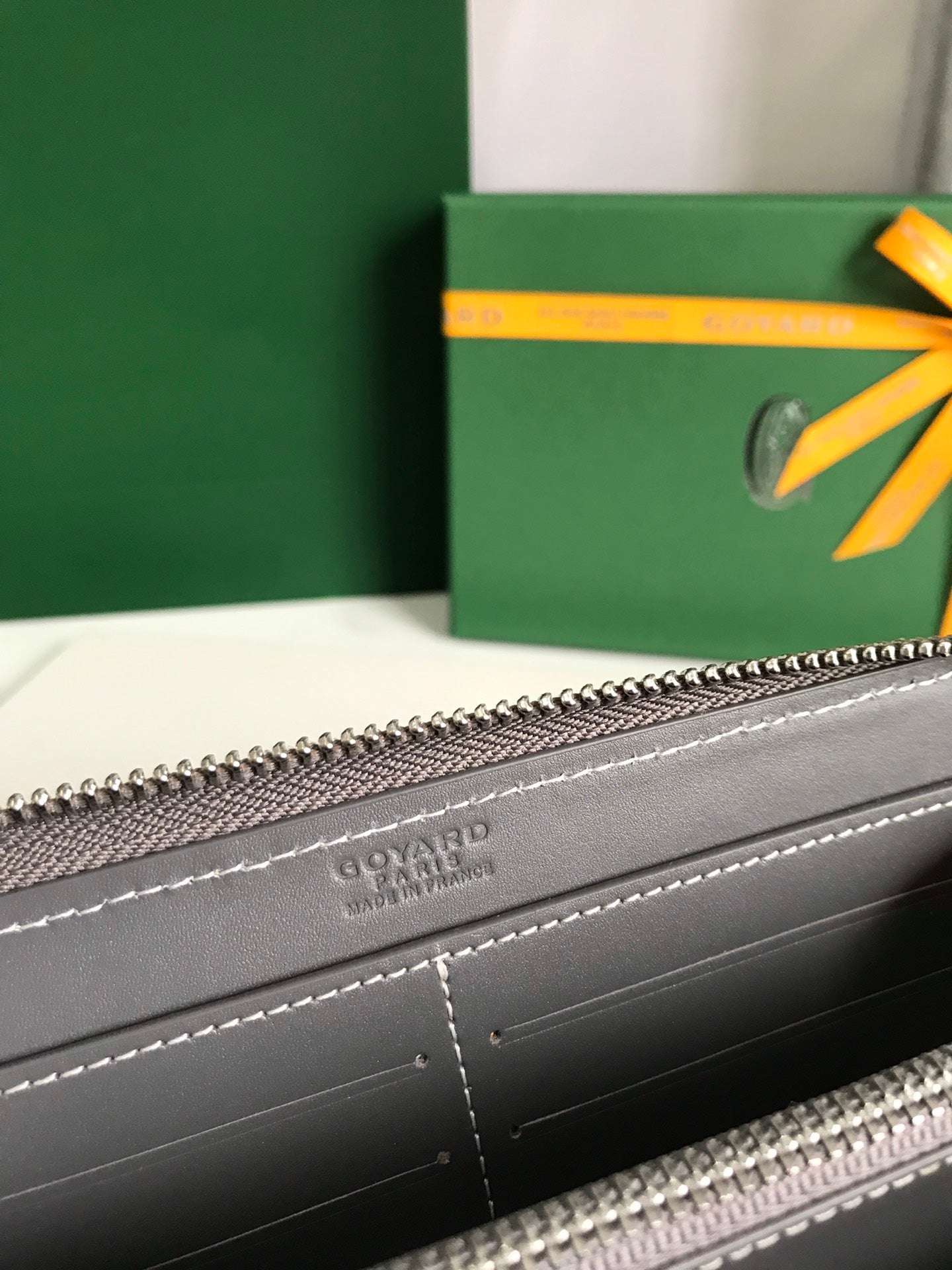 Goyard Matignon GM Wallet 20cm Grey Canvas & Calfskin